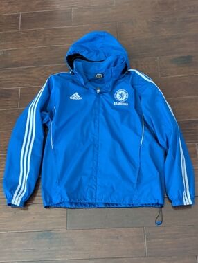 Adidas Chelsea Football Club Track Style Hooded Jacket With Back Soreno Logo